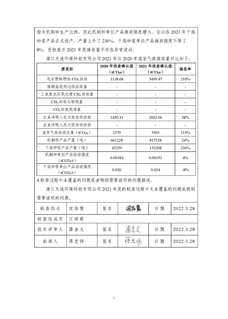 浙江天造環(huán)保科技有限公司2021年度碳核查報告.